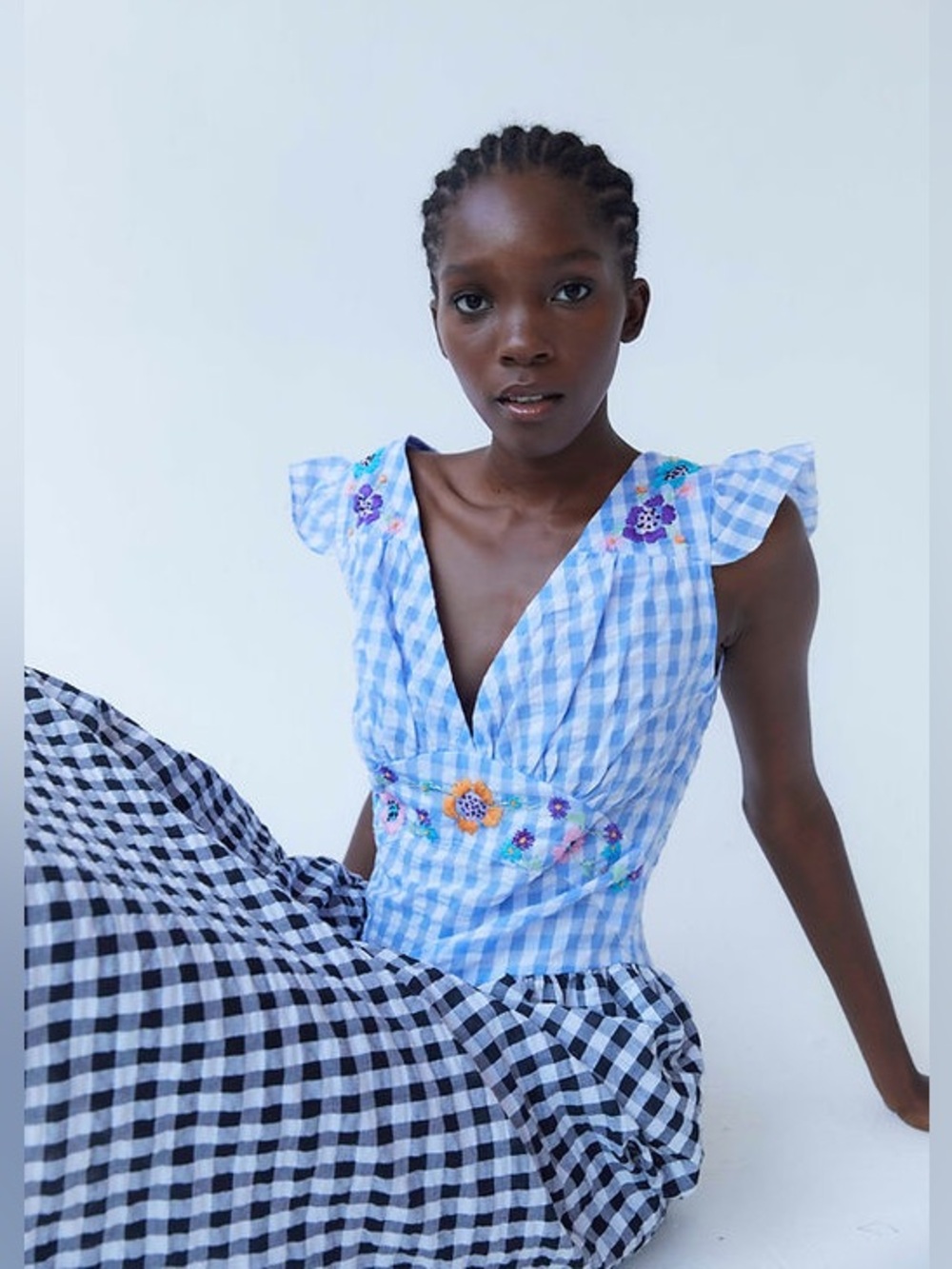 Tach Ilena Cloqué Gingham Embroidered Milkmaid Boho Cottagecore Dress L - Picture 2 of 16